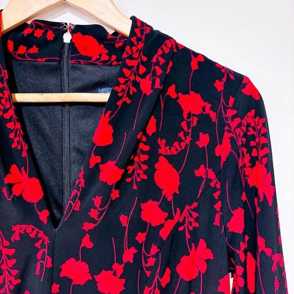 TOMMY HILFIGER Black & Red Pleated Floral Midi Dress - Picture 6 of 11